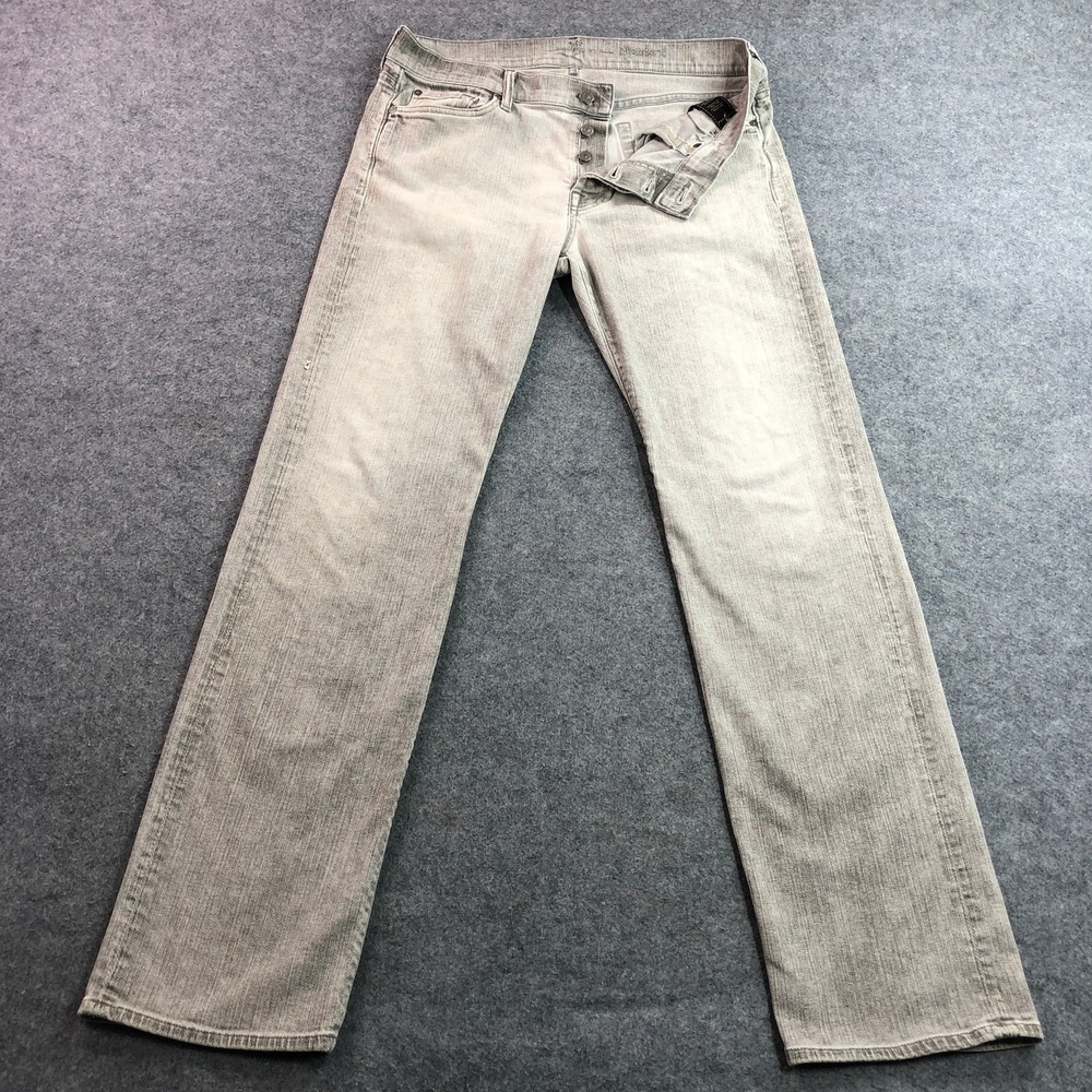 7 For All Mankind Mens Standard Straight Leg Jeans 34 Gray Acid Wash Button Fly
